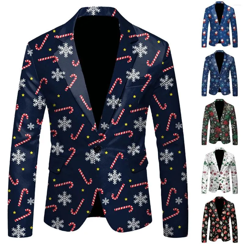 Herrenanzüge, Single One Button, weihnachtlich bedruckt, lässige Anzugjacke für Männer, normale Passform, sexy Badegröße