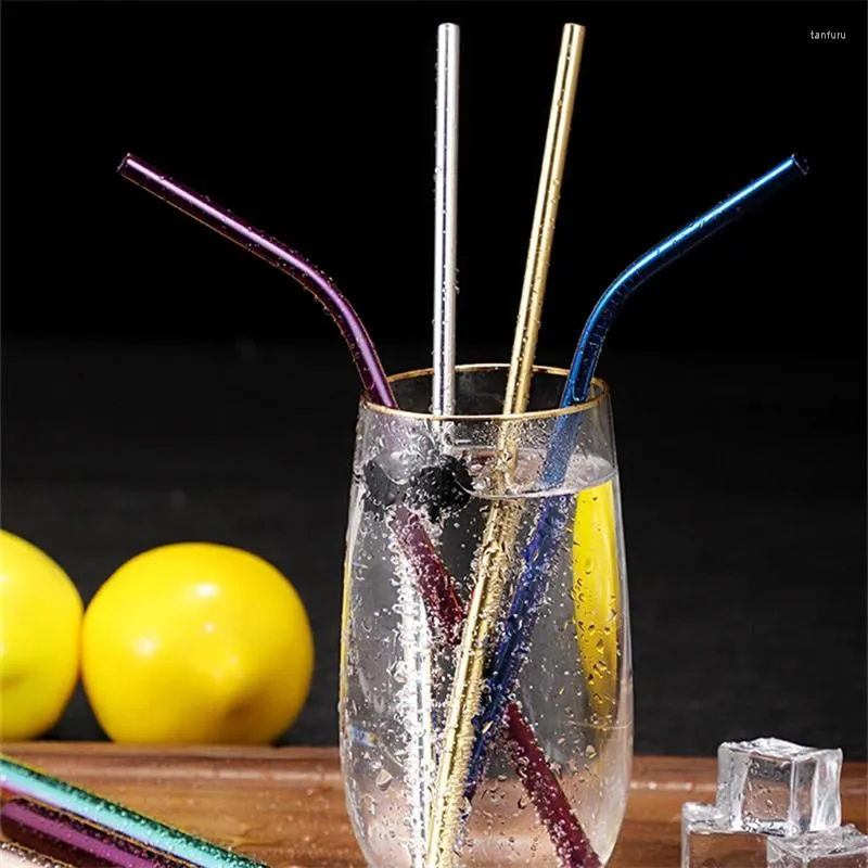 Tumblers Beverage Straws 304 Stainless Steel Cold Drinking Curved Straight Long Straw With Brush Drinkware Bar Party Cups Accessories