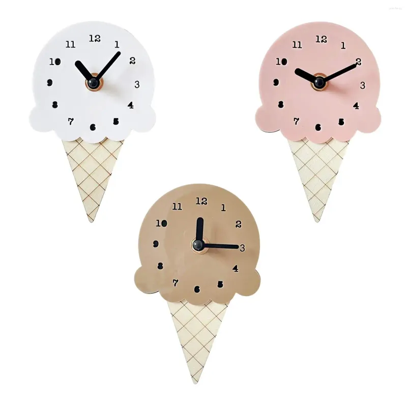 Wall Clocks Ice Cream Shape Clock Stylish Bedroom Nordic Silent Wooden Hanging