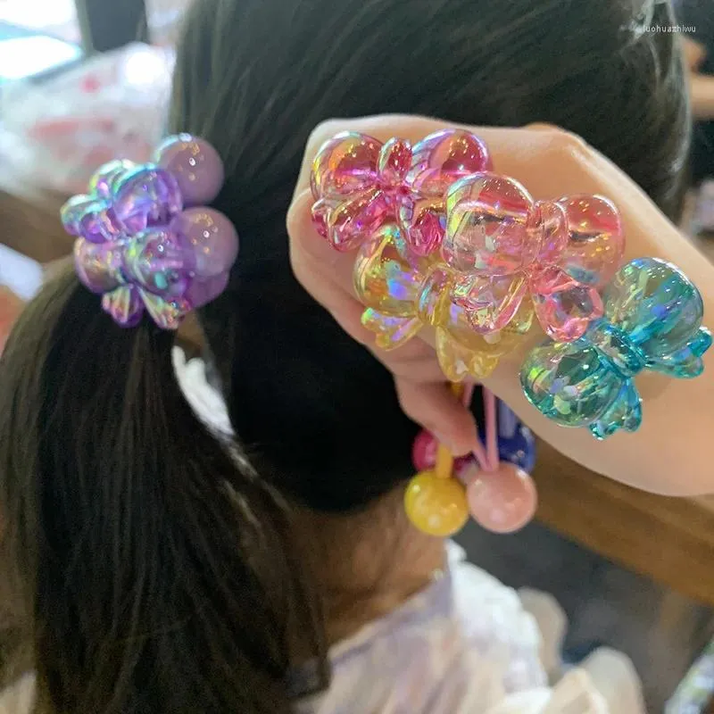 Hair Accessories 2PCS Set Plastic Colorful Bow Round Ball Long Elastic Band For Girl Children Cute Kawaii Fancy Princess Braid Rubber Ties