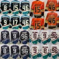 46 Trevor Zegras Jersey 15 Ryan Getzlaf 17 Ryan Kesler 8 Teemu Selanne 9 Paul Kariya 96 Charlie Conway Hockey''''Jerseys Black Orange Purple