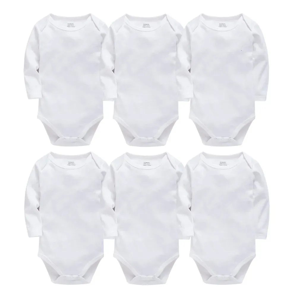 Verão outono bebê bodysuits algodão nascido menino menina manga longa conjunto branco corpo em branco bebes bebê menina macacão sólido 240119