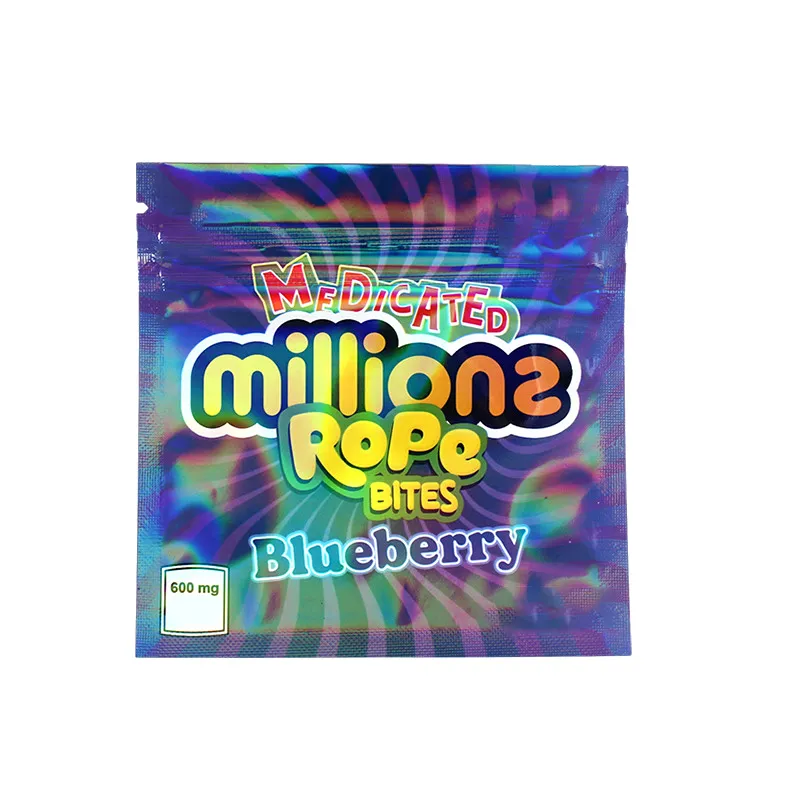 Millions de cordes mordent 600 mg Sacs Mylar vides Sac d'emballage de sucre gommeux Emballage de détail en plastique Styles de mélange Pochette en plastique anti-odeur