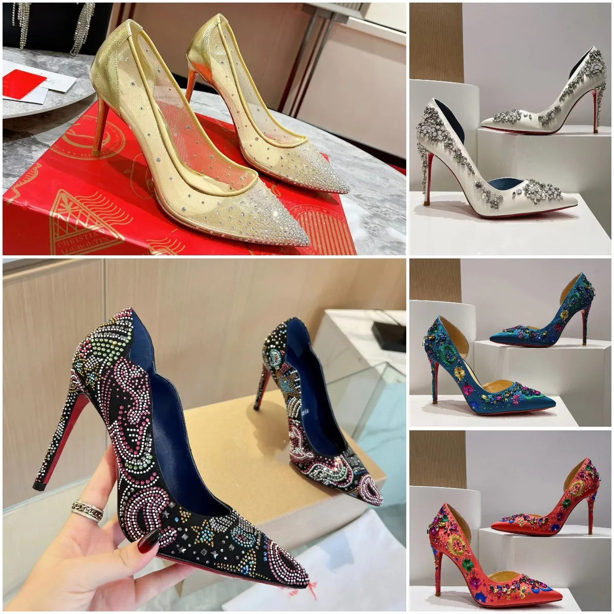 Follies Strass 85 Pumps Nappaleder Sandalen Mode Kate lriza Damen Designer Schuhe Luxus Wasser Diamant Transparente Stickerei Kristall Rote Sohlen High Heels