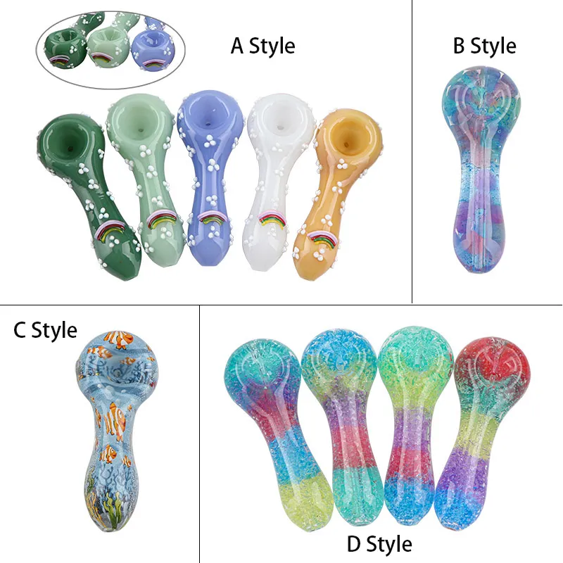 Glass Smoking Pipe Tobacco Hand Pipes Pyrex Colorful Spoons Screw Rainbow with Floral Agung Coloured Strawberry Panda Art Fashion Smoking Accessories