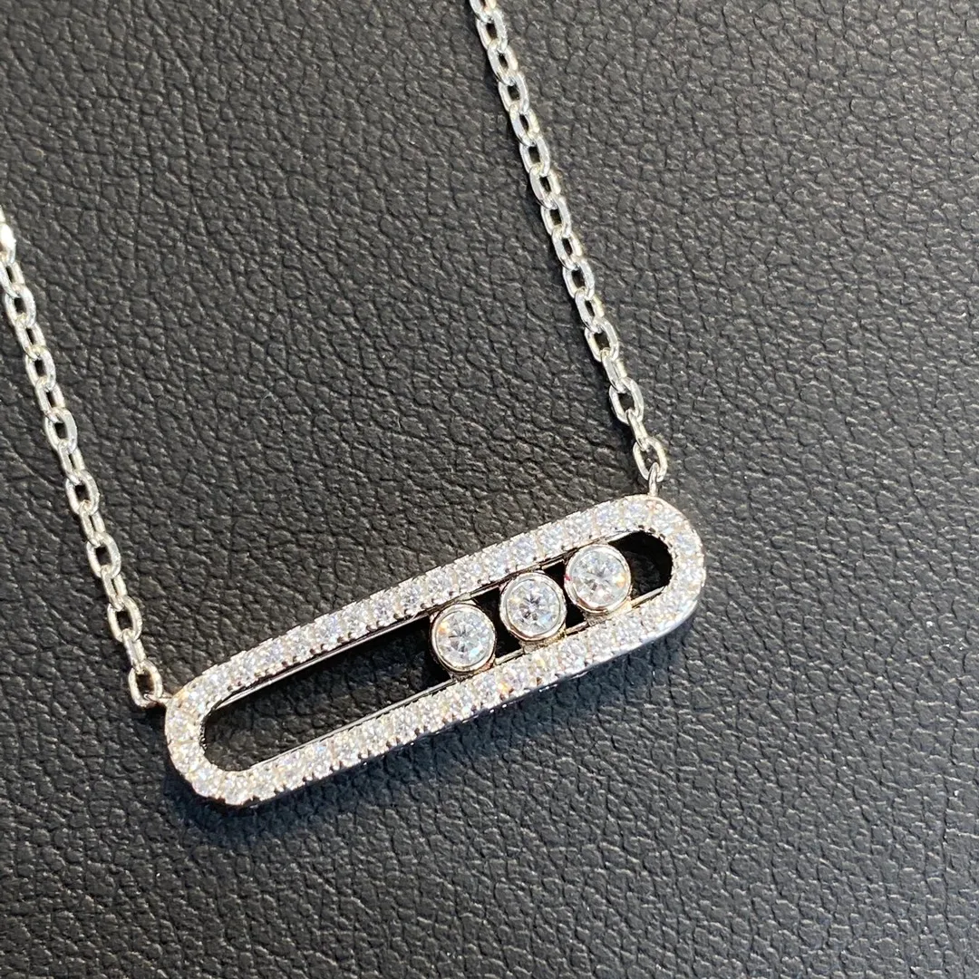 Collier de luxe avec pendentif en argent sterling S925, lien Uno Move, marque de styliste, trois diamants mobiles, creux carré, ras du cou court pour femmes, bijoux