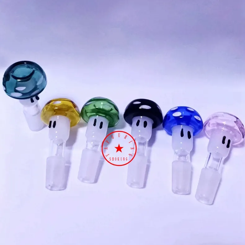 Nieuwste Roken Kleurrijke Paddestoelvormige Stijl Dik Glas 14 MM 18 MM Mannelijke Gezamenlijke Kruid Tabak Glas Filter Kom Booreilanden Waterpijp Bong DownStem Waskolf Houder DHL