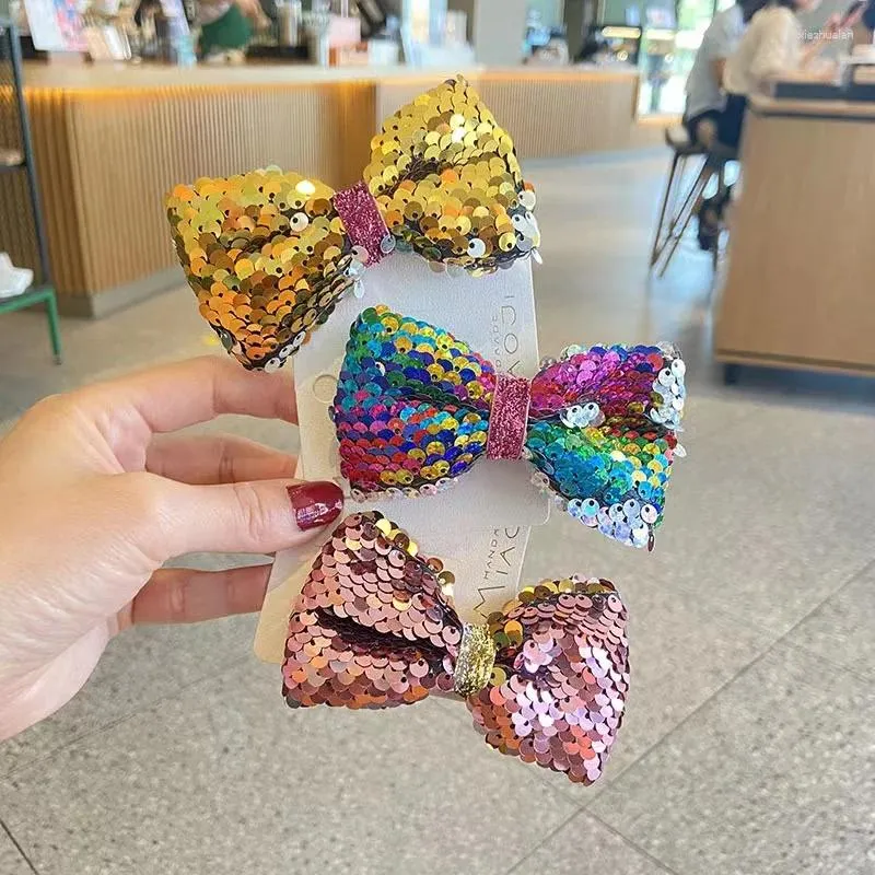 Accessoires de cheveux 5pcs / lot 2024 Colorful Sequin Big Bow Butterfly Hairpin For Girls Birls Cute Glitter Princess Dance Performance Clip