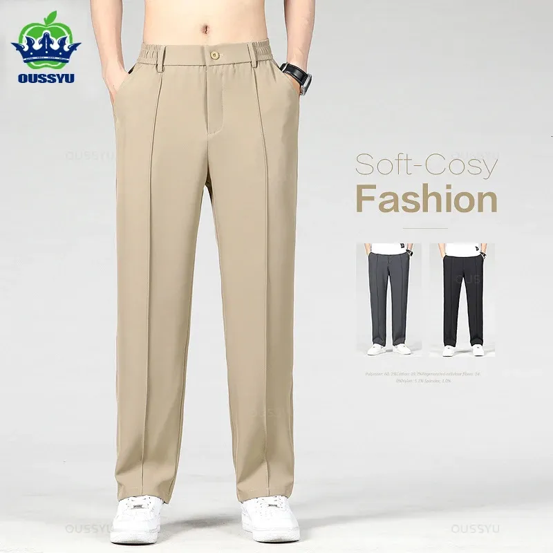 Autumn Winter Men's Stretch Casual Pants Business Elastic Midjebyxor Male Khaki Loose Straight Pant Clothing Plus Size M-4XL 240119