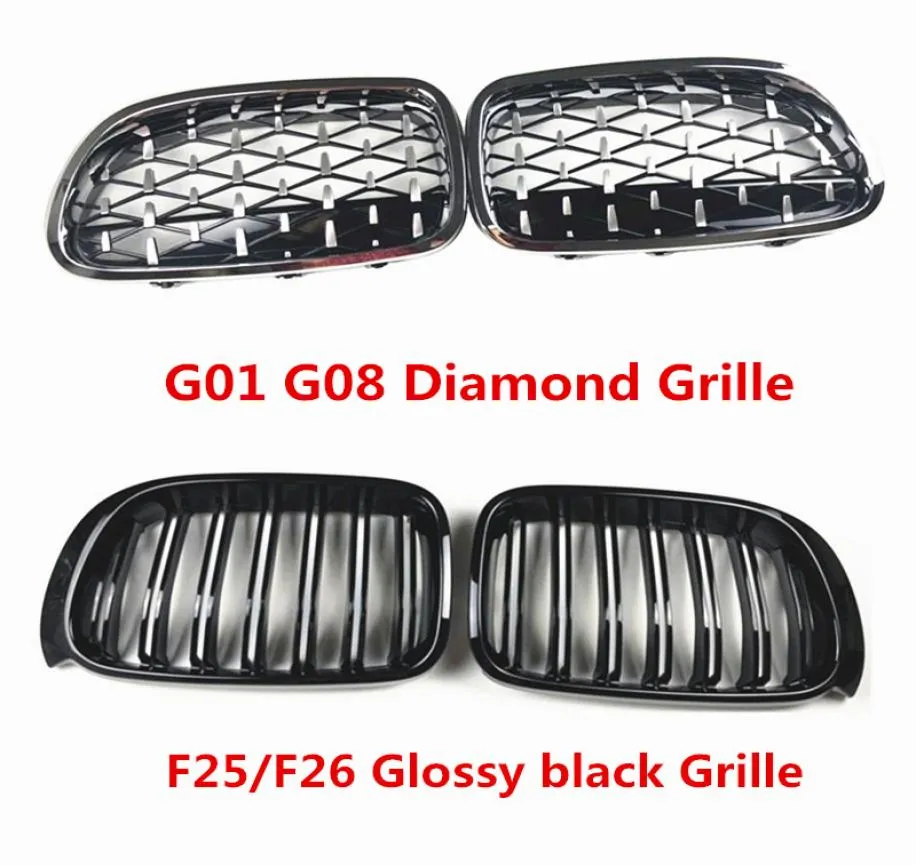 2 pièces style de voiture F25 F26 noir ABS rein avant Double lattes grilles pour G01 G08 X3 diamant course GrilleS1633907
