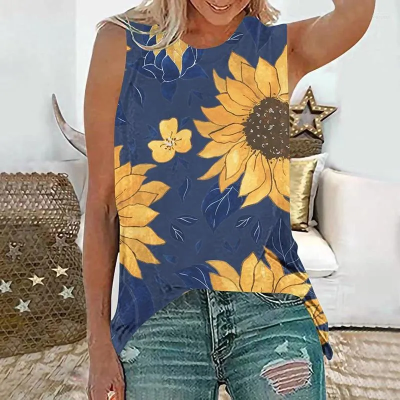 Women's Tanks Sunflower Floral 3D Print Tank Top Summer Women Casual Streetwear Y2k Tops Oversized Vest Off Shoulder Sleeveless Woman