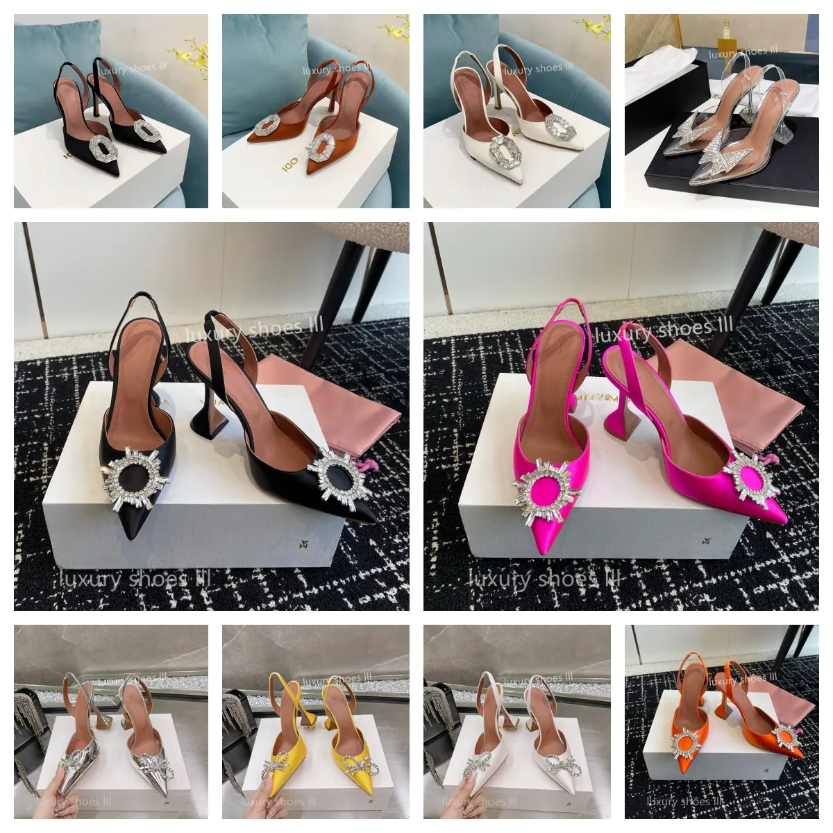 designerskie obcasy sandały damskie buty sukienki sukienki satynowe spiczasty slingbacki Bowtie Pumps Crystal-Sunflower High Obce But luksusowe czerwone imprezy ślubne buty ślubne