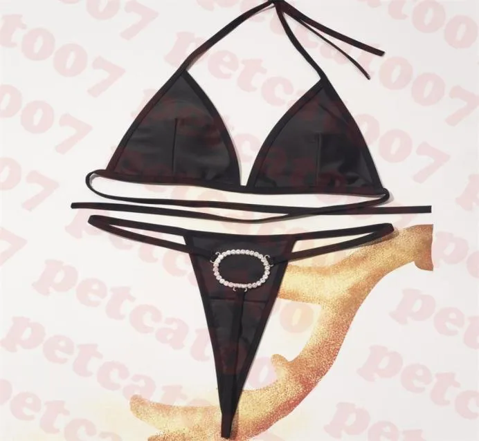 Diamant-Tanga-Bikini-Badeanzug für Damen, Designer-Bademode in Schwarz für Damen, sexy Träger-Badebekleidung 6282922