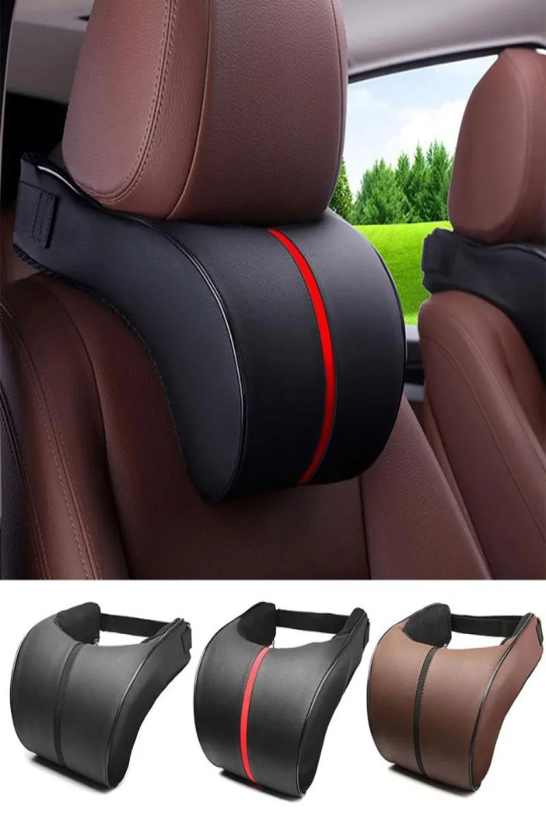 Seat Cushions PU Leather Auto Car Neck Pillow Memory Foam Pillows Rest Headrest Cushion Pad High Quality2504411