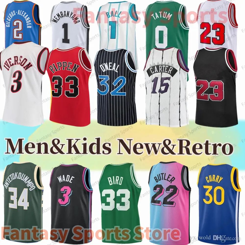 Vince Carter Ja Morant Basketball Herren Kinder Trikot Wade Stephen Curry Larry Bird Allen Iverson Giannis TATUM Doncic Booker Jugend genähte Trikots 24 23 8 33 15 3 6