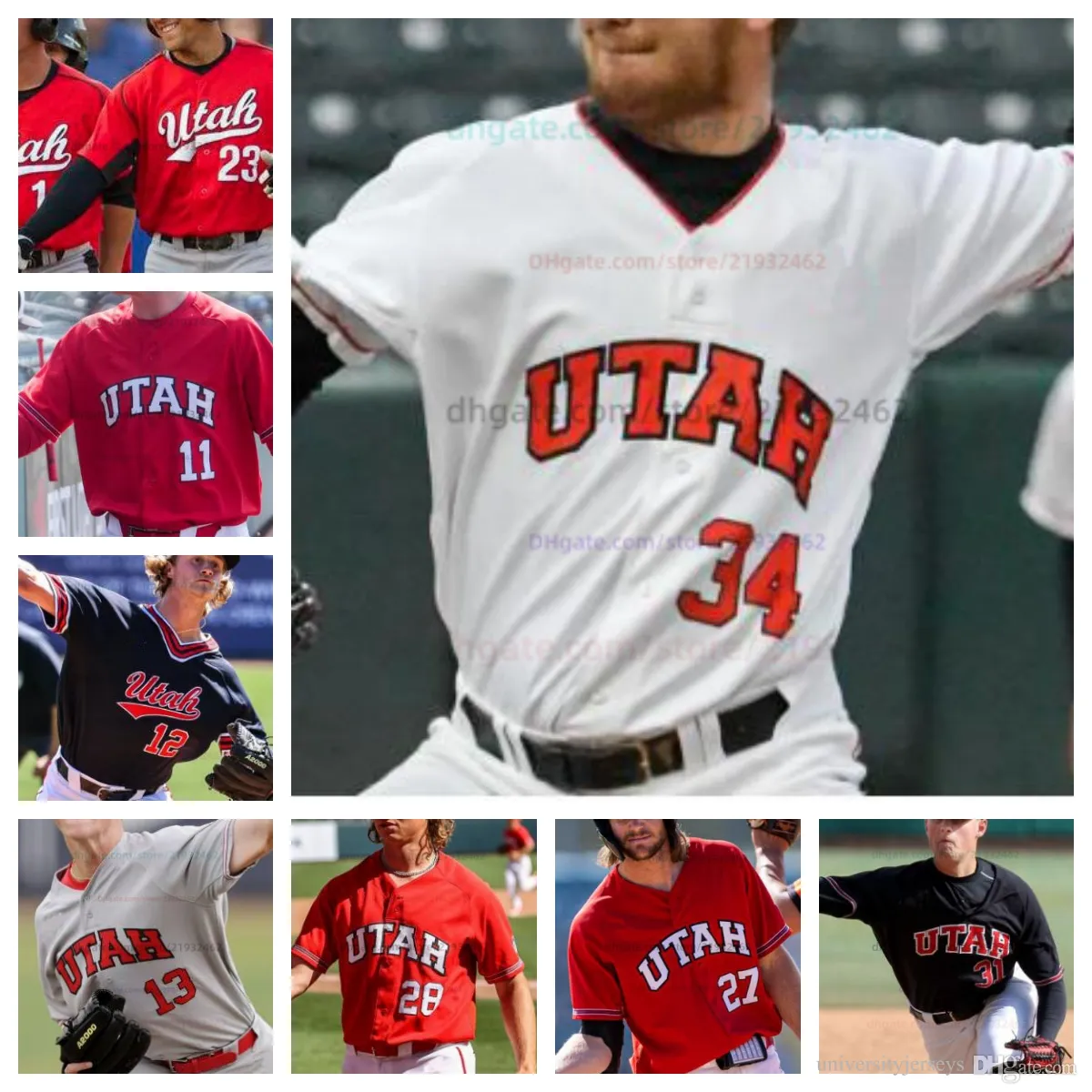 Utah Utes 야구 저지 모든 스티치 커스텀 남성 여성 유니폼 22 Payton Riske 24 Kai Roberts 25 Mason Kelley 26 Elias Fiddler 27 Anson McGorman Jaden Harris