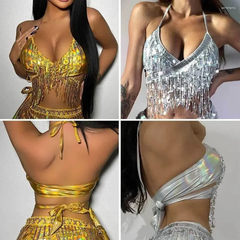 Stage Wear Sequin Belly Dance Bra Charming Nightclub Tassel Performance Top Shiny Show Costumes Women