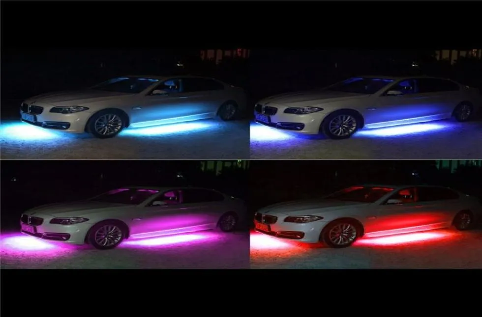 4x8 bil LED -strip dekorationslampor LED Super Bright Car Bottom Lights Musik Active Sound System Neon Light Kit2552041