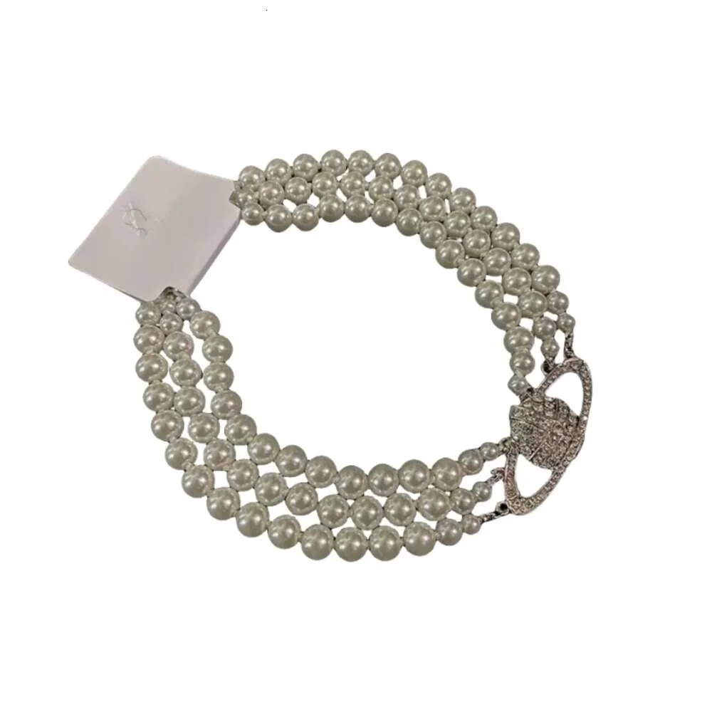 Satelliten-Halskette, Designer-Damen, Top-Qualität, mit Original-Box, Western-Empress-Anhänger und amerikanischer Retro-dreischichtiger Perlenkette, volle Diamant-Halskette, weiblich