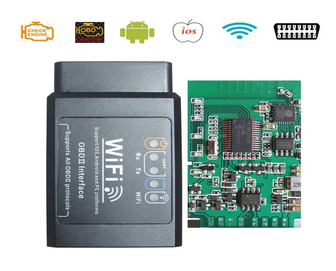 ELM327 WiFiBluetooth V15 OBD2 Auto Diagnostische Hulpmiddelen PIC18F25K80 Chip iOSAndroid WI FI ELM 327 V 15 OBDII Scanner Code Lezers2296905