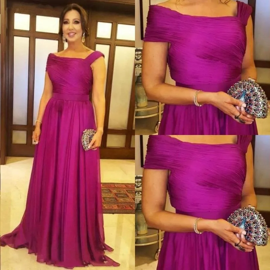 Chic Fuchsia A Line Bride Mother Wedding Party Dresses Gleats Long Chiffon Mother of the Bride Dresses 2019 Vestido Mae Da Noiva261n