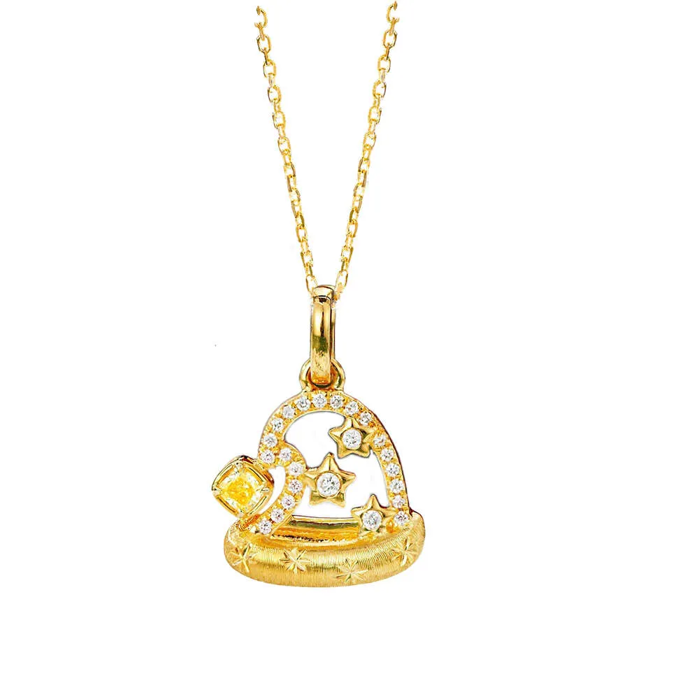Nowy design Solid Gold Real Yellow Diamond Santa Hat Naszyjnik niestandardowy biżuteria na prezent świąteczny