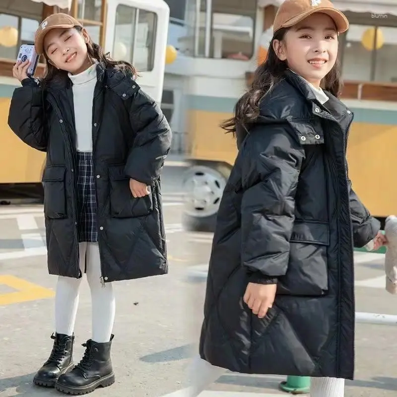 Manteau en duvet pour filles de 3 à 12 ans, veste d'hiver chaude et longue à capuche, 2 couleurs, pour filles et garçons, 2024