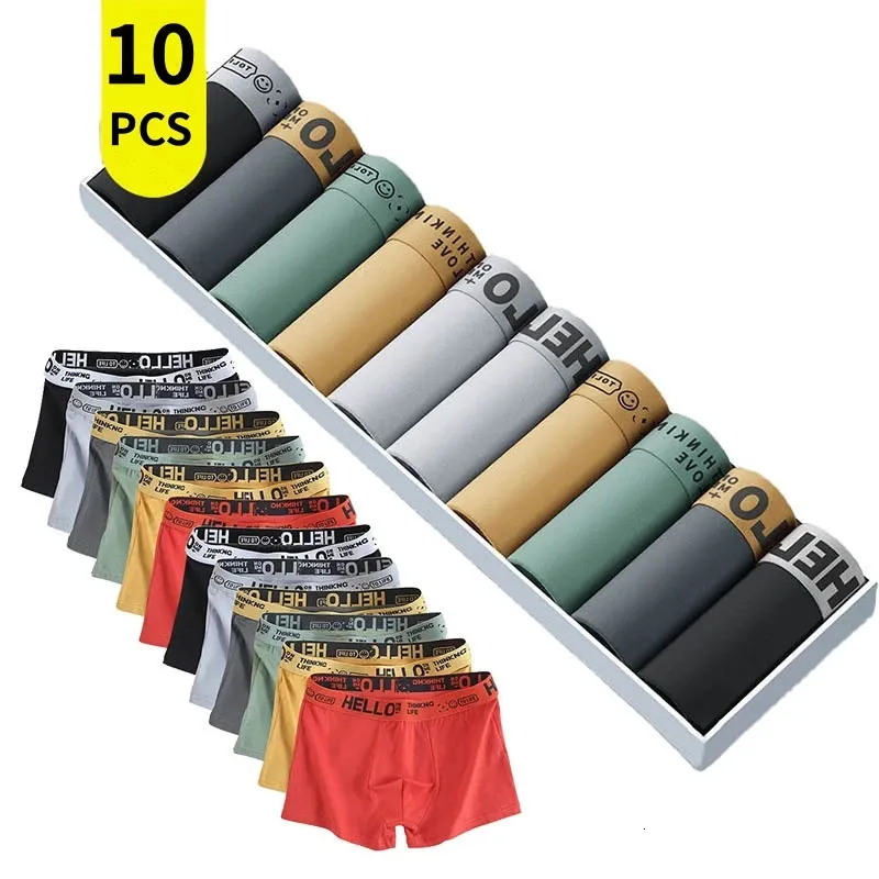 10 pièces Shorts pur sous-vêtements en coton antibactérien doux Sexy Boxer confortable hommes bout à bout L4XL 240119