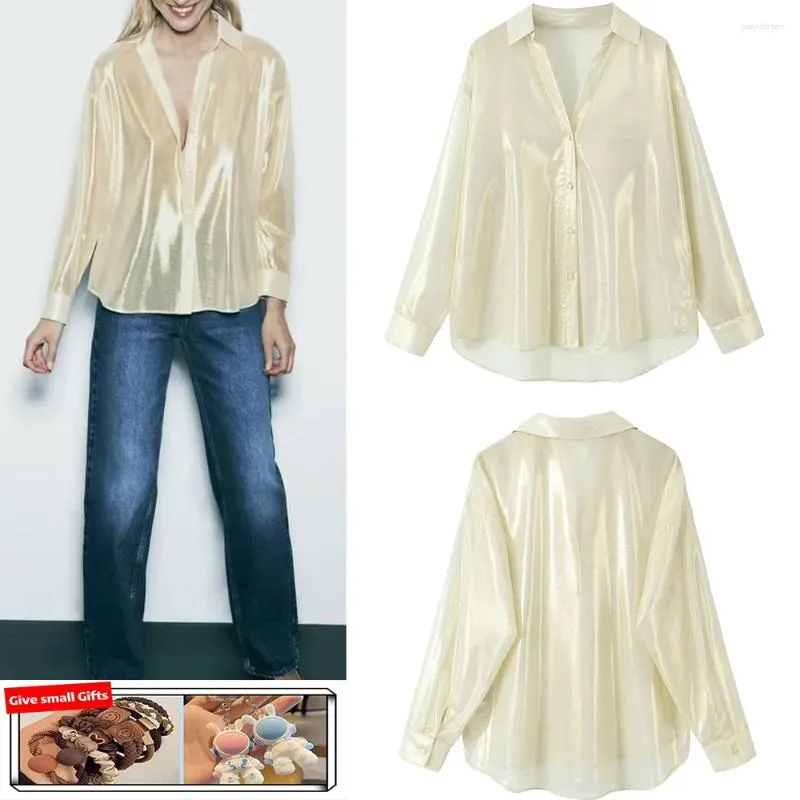 Women's Blouses Autumn European And American Style Metallic Silk Satin Casual Shirt