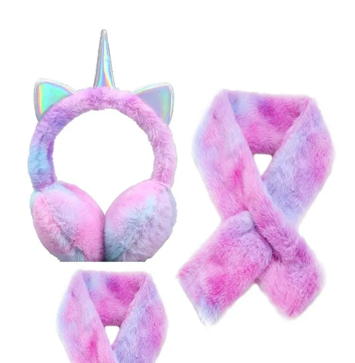 Ensembles cache-oreilles et écharpe licorne en peluche pour enfants de 312 ans, protège-oreilles épais et chauds, de styliste, dessin animé, hiver, 2957509