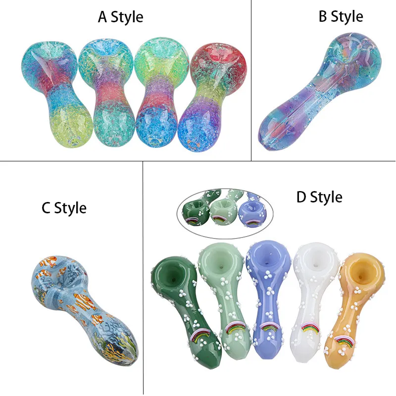 Envío de DHL Pipa de vidrio para fumar Tabaco Pipas de mano Pyrex Cucharas de colores Tornillo Arco iris con floral Agung Coloreado Fresa Panda Arte Moda Accesorios para fumar