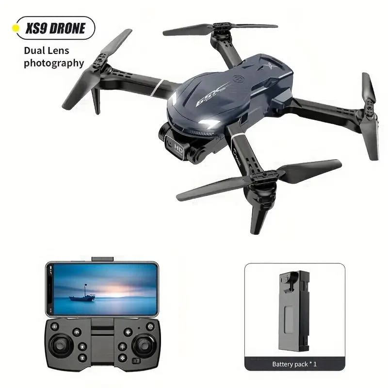 XS9 Drone med HD -dubbelkamera, LED -ljus, huvudlöst läge, höjdläge, WiFi FPV UAV Aerial Photography Foldbara fjärrkontrollflygplan Toys Gift