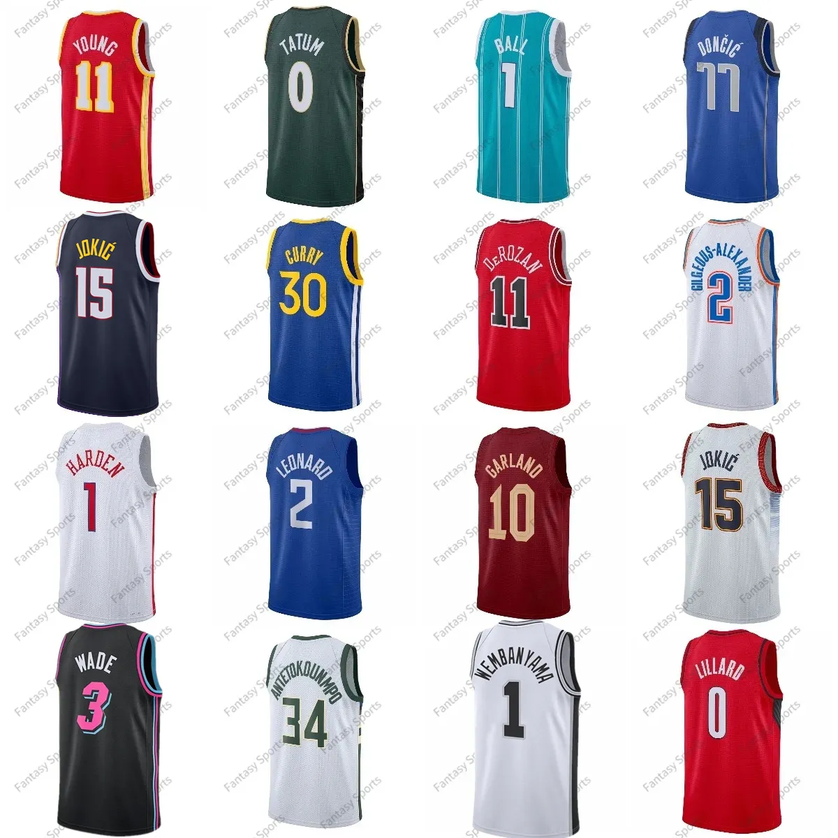 Maillot de basket-ball rétro Damian 0 Lillard Jayson Tatum Luka LaVine 77 Doncic Cunningham 30 Curry 34 Giannis JA Harden Morant Irving Durant TATUM Embiid Enfants Hommes