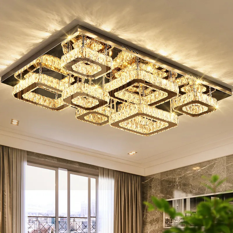 Plafonnier argenté de luxe, lustre moderne en cristal, luminaire décoratif de plafond, idéal pour un salon, une chambre à coucher, une salle à manger ou une cuisine