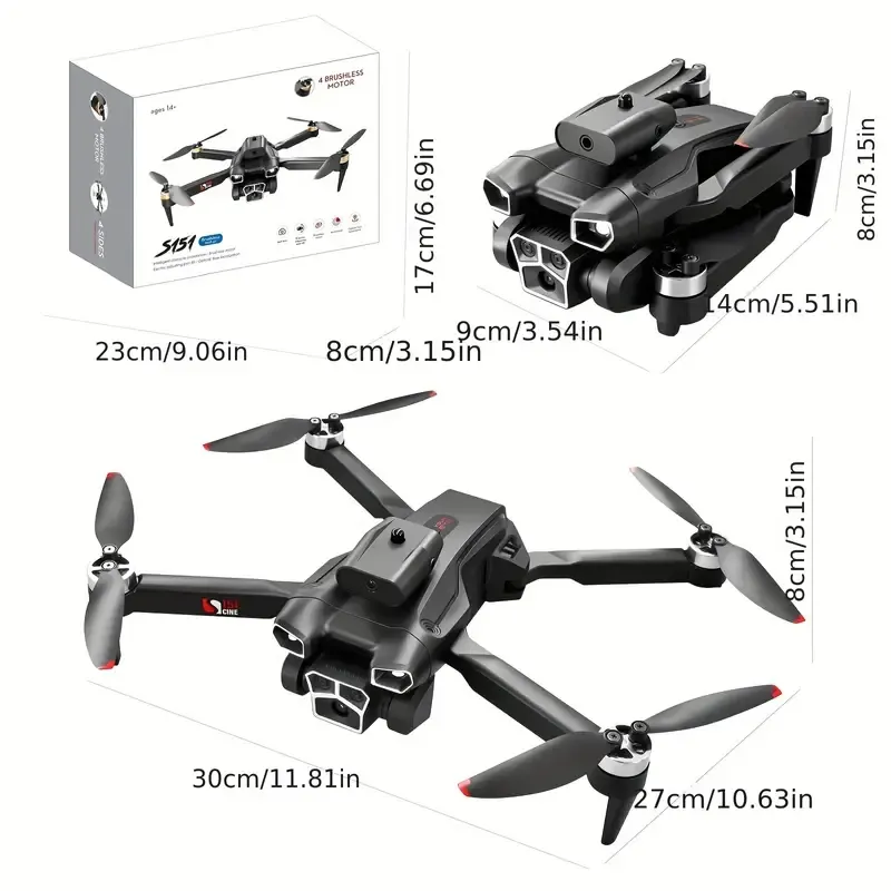 Drone UAV quadrirotor S151pro : caméras électriques triple HD, moteurs sans balais, évitement d'obstacles à 360°, positionnement du flux optique, lumières LED, choses bon marché