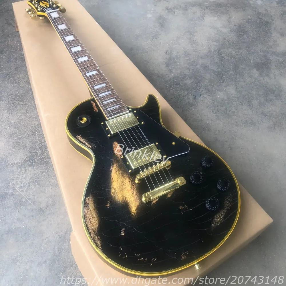 Clássico loja personalizada Murphy lab R8 Heavy relic preto LP guitarra elétrica, guitarra relíquia artesanal, serviço personalizado está disponível