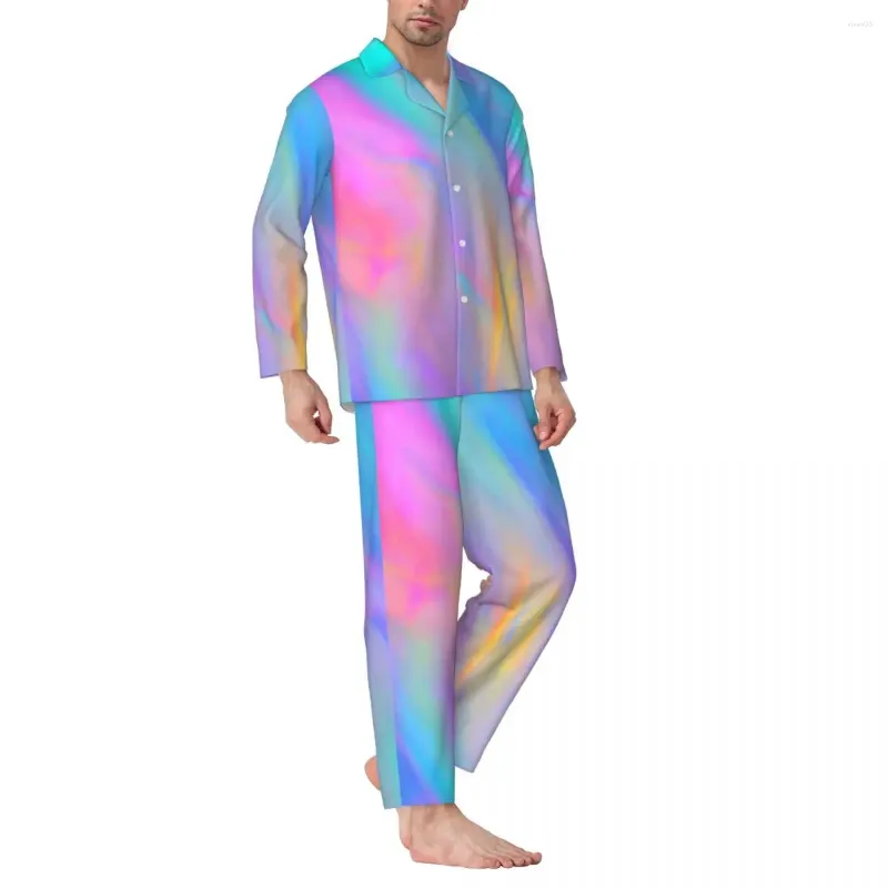 Indumenti da notte da uomo Arcobaleno colorato Pigiama Set Flusso multicolore Trendy Uomo Maniche lunghe Sonno allentato 2 pezzi Indumenti da letto di grandi dimensioni 2XL