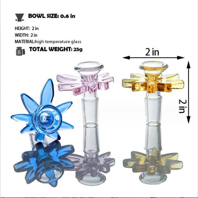 Glass Bowl 14mm Male Maple leaf shape Handle Pieces Hookah Funnel Joint Downstem Smoking Accessories Pipe Bong Oil Dab Rigs