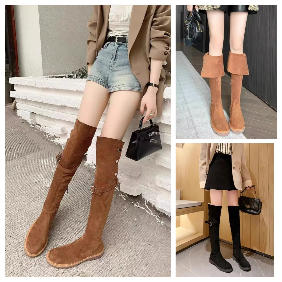 Mode winter enkellaarzen dames enkels Knielaarzen Hoge laars Zwart lederen overknee laars Party Knight Boots lengte plat kn