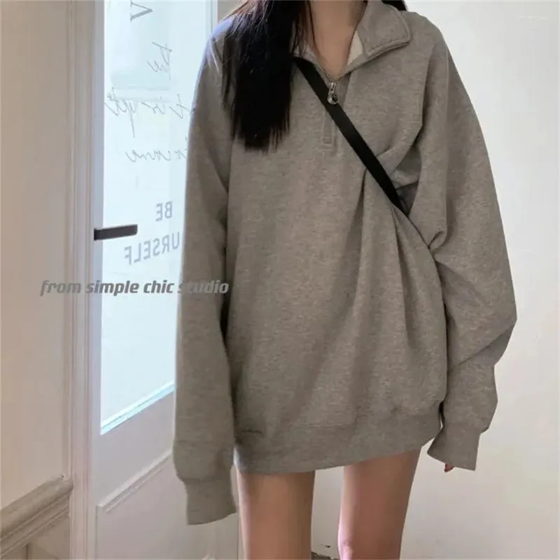 Women's Hoodies Fashionable College Gray Long Women Hoodie Spring Autumn Korean Version Lazy Style Loose Design Zipper Ins Student Coat