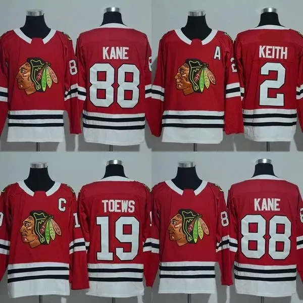 Mens Chicago Blackhawks 2 Duncan Keith 19 Jonathan Toews 88 Patrick Kane Red New Brand 100% Ed Ice Hockey Jersey Size S-3Xl Fro