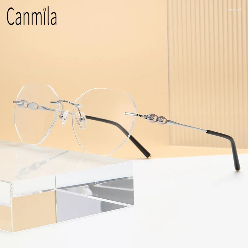 Güneş Gözlüğü Çerçeveleri Saf Titanyum Çıkarık Gözlükler Erkek Kadın Çerçevesiz Reçete Gözlükler Çerçeve Ultralight Düzensiz Gözlük Elmaslarla