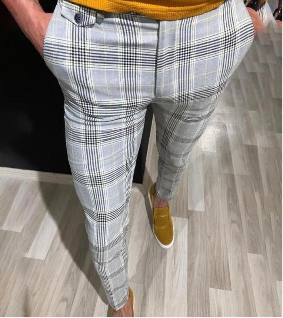 Meihuida умный повседневный стиль мужские клетчатые брюки облегающего кроя брюки для бега узкие брюки для бега в клетку тартан модные деловые1392697