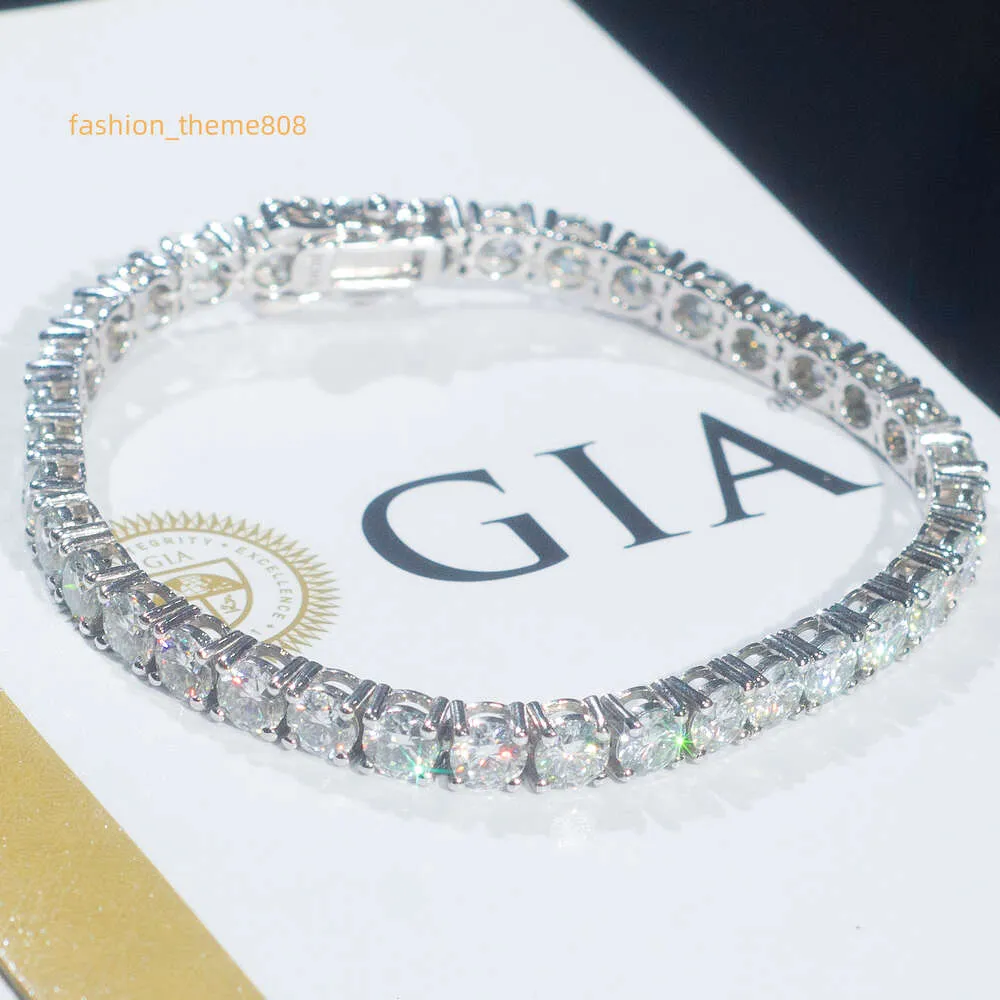 IGI GIA認定ラボ栽培ダイヤモンド10K 14K 18Kソリッドゴールドテニスブレスレットアイスアウト3mm 4mm 5mm VVSモイサナイトチェーン