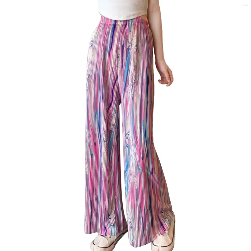 Pantaloni da donna 2024 pieghettati a vita alta allentati colorati Tie Dye stampa stile sportivo gamba larga costume elastico casual per le donne