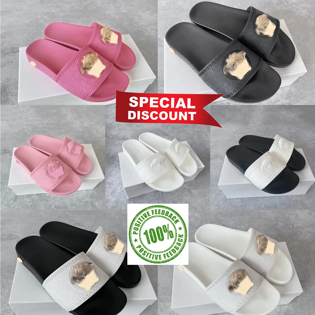 Luxe Designer Slide Slippers Zomersandalen Heren Strand Indoor Platte Slippers Medusa Leer heren Dames Klassieke Schoenen Palazzo Dames Maat 35-45 met doos stofzak