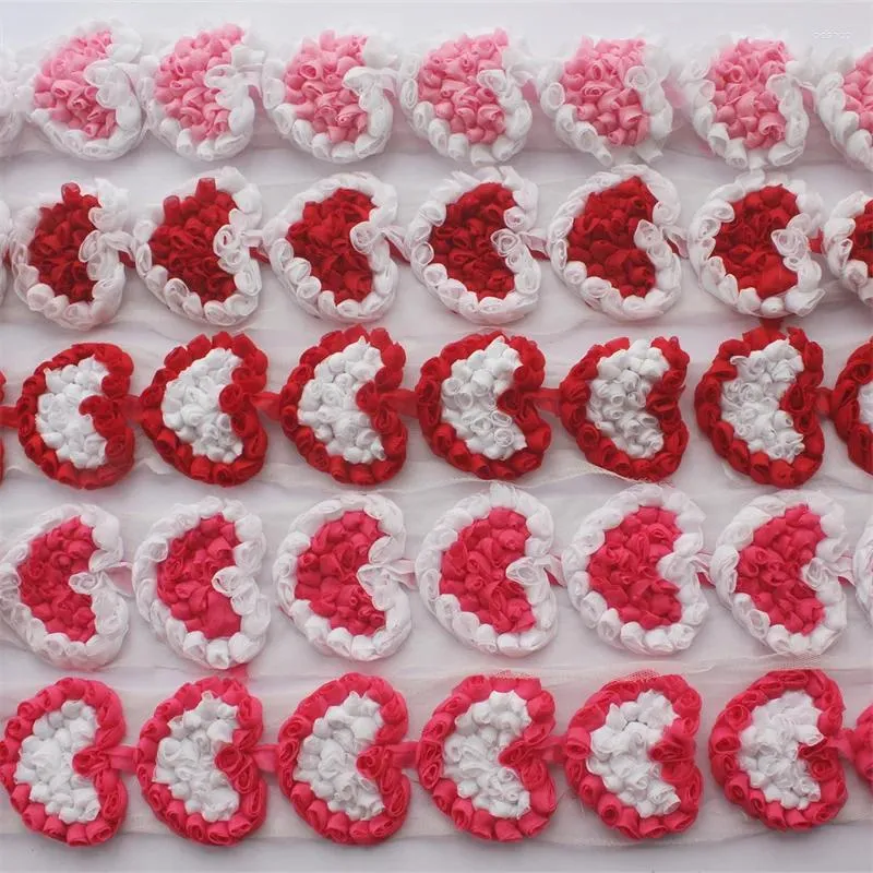 Hårtillbehör 40st/Lot 9cm Valentines Day Stor Chiffon Rose Heart Applique för DIY Baby Girls Headband Huvudbonadkläder Sy