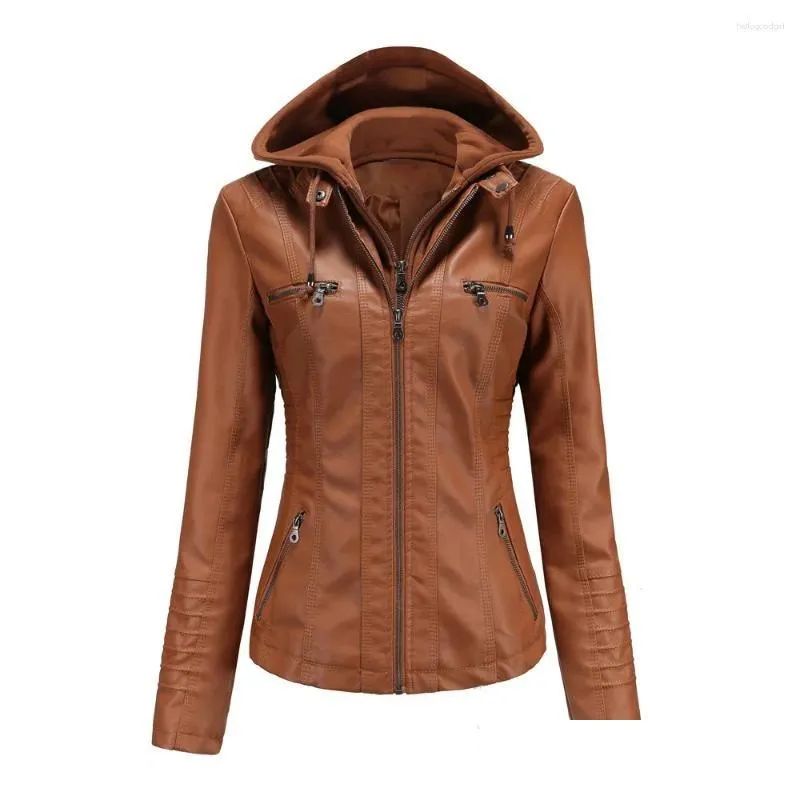 Womens Leather Faux S-4Xl Pu Jacket Lente Herfst Vrouwelijke jas Capuchon Rits Tweedelige Afneembare Dames Bovenkleding H80 Drop Delivery Ap Dhkyl