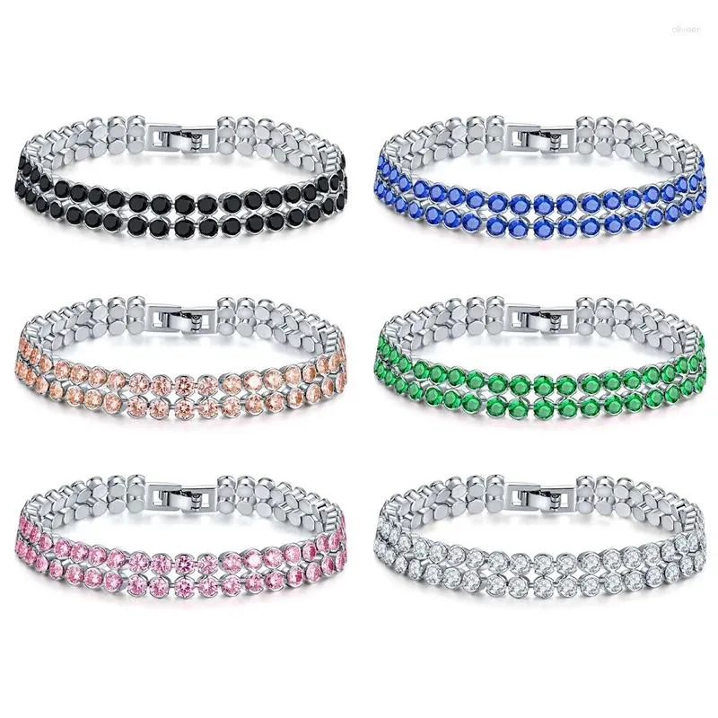 Link pulseiras 2 fileiras zircão tênis corrente 8mm de largura pulseira ouro prata cor masculino duplo cristal quadrado cz pulseira caixa de presente gota 19cm