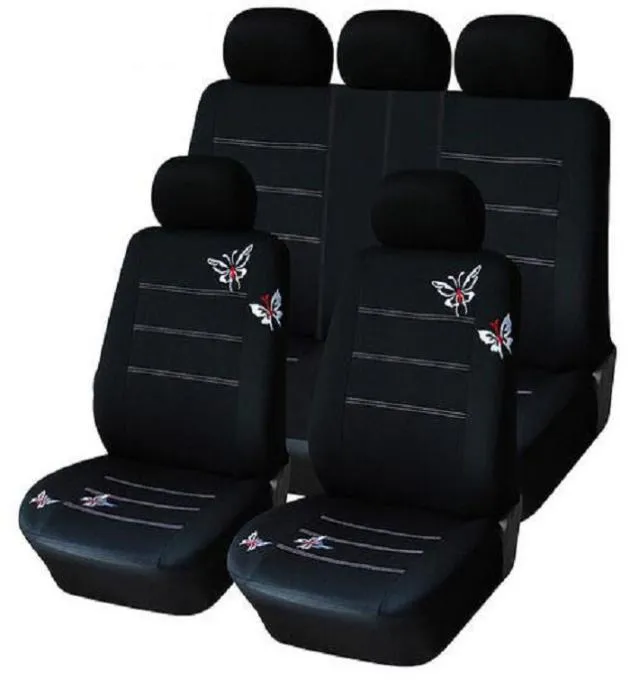 9pcsset Car Seat Cover full sets Universal Fit 5 seat SUV sedans frontback seat elastic washable breathable black Butterfly8765296